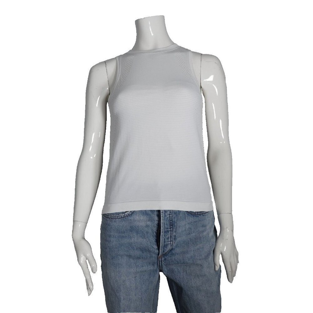 Lululemon Women's US4 White Tank Top Nylon Stretch Stripe Crew Laser Cut Shirt